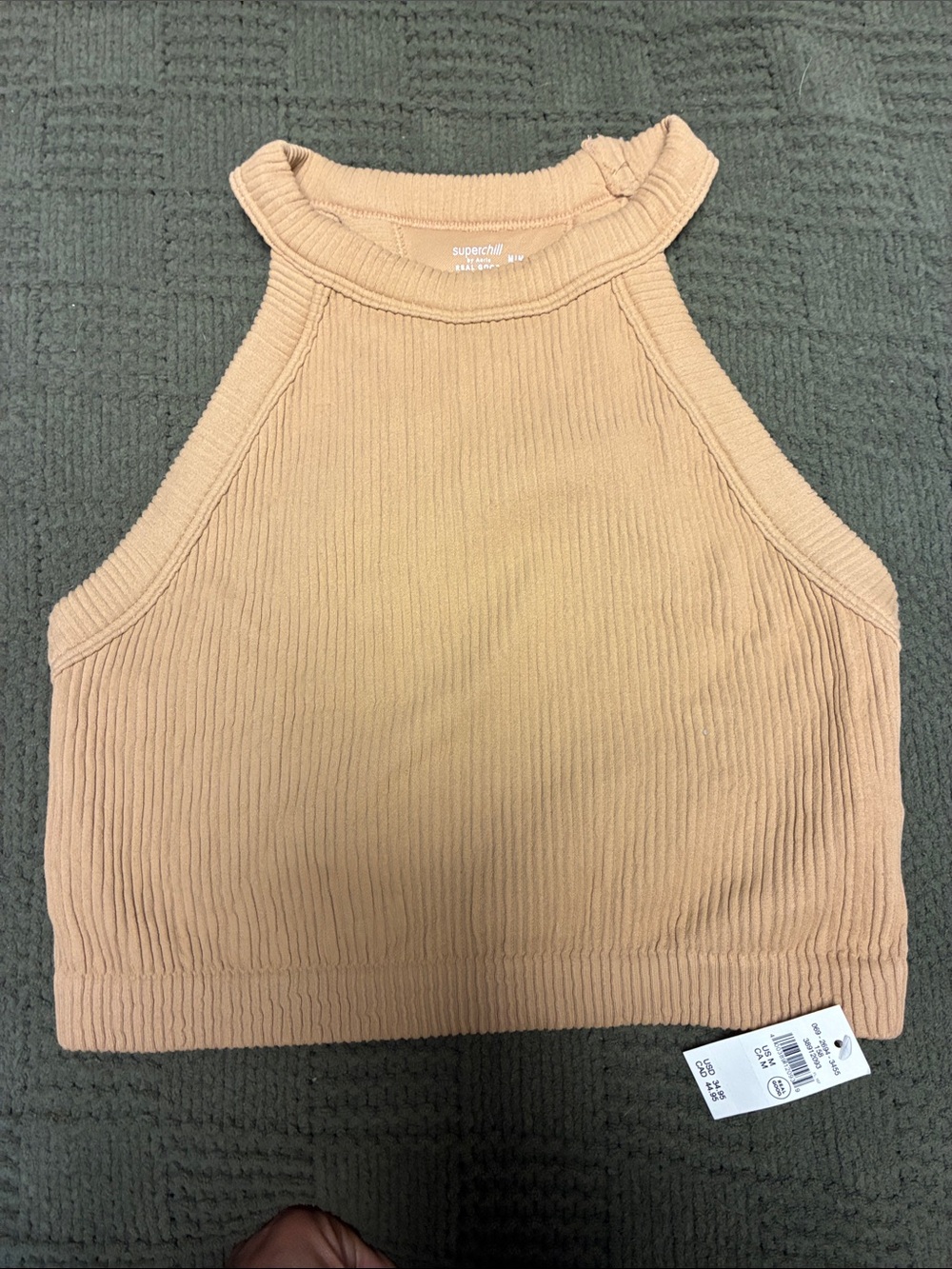 aerie Ribbed Halter Crop Top in Tan